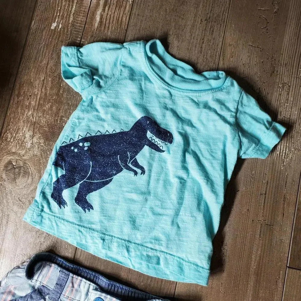 Baby Cat & Jack & Carter's 3M Summer Boy Dino Outfit with Shorts - Picture 7 of 8